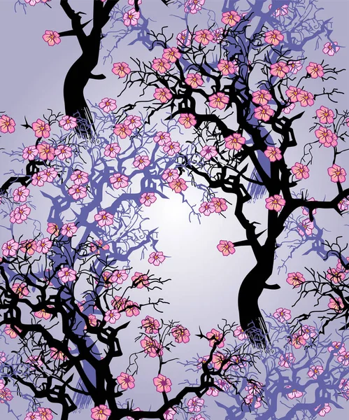 Бесшовный Рисунок Цветущие Весенние Деревья Подходит Настенной Росписи Оберточной Бумаги — стоковый вектор