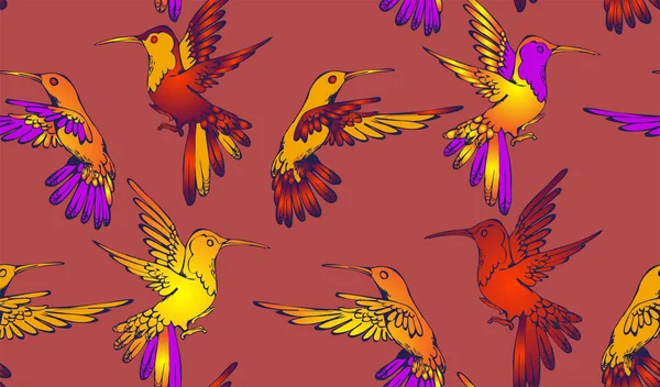 Kusursuz kolibri deseni. Vektör çizimi. Kumaş, ambalaj kağıdı ve benzeri şeyler için uygun.