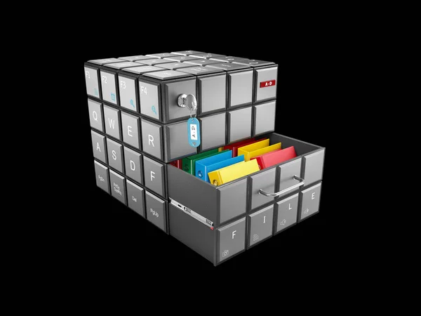 Ilustración Del Cubo Rubik Con Botones Teclado Con Archivos Negro —  Fotos de Stock