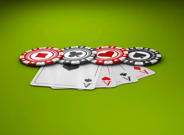 Casino Poker Chips Con Cuatro Ases Juegos Casino Ilustración —  Fotos de Stock