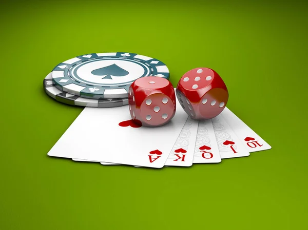 Vier Azen Met Casino Poker Chips Dobbelstenen Casino Games Illustratie — Stockfoto