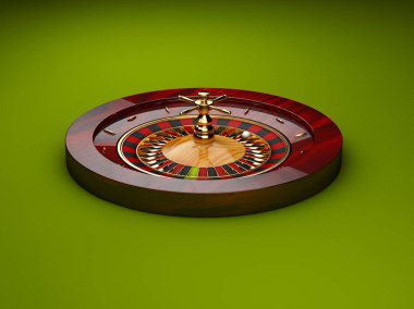 casino rulet, yeşil arka plan 3D çizimi.
