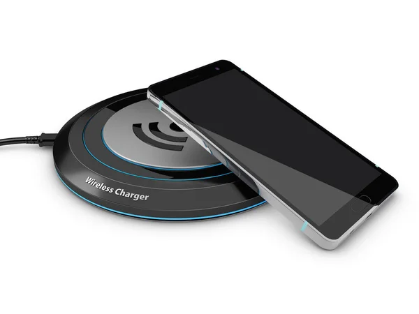 Бездротова зарядка смартфона, 3d Ілюстрація ізольовані білі — стокове фото