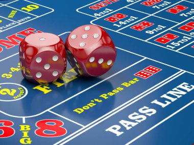 3d illustration of Dice on casino table with casino chips clipart