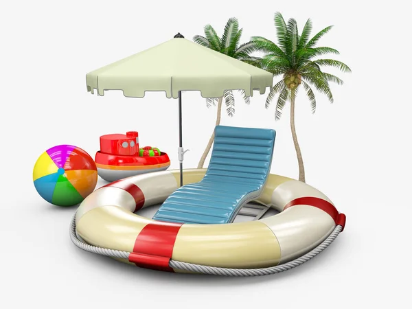 Concepto Vacaciones Verano Con Salvavidas Accesorios Playa Ilustración — Foto de Stock