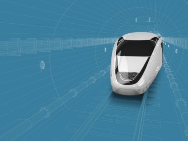 3D çizimi tren tünel, mavi ve beyaz çizim girer.