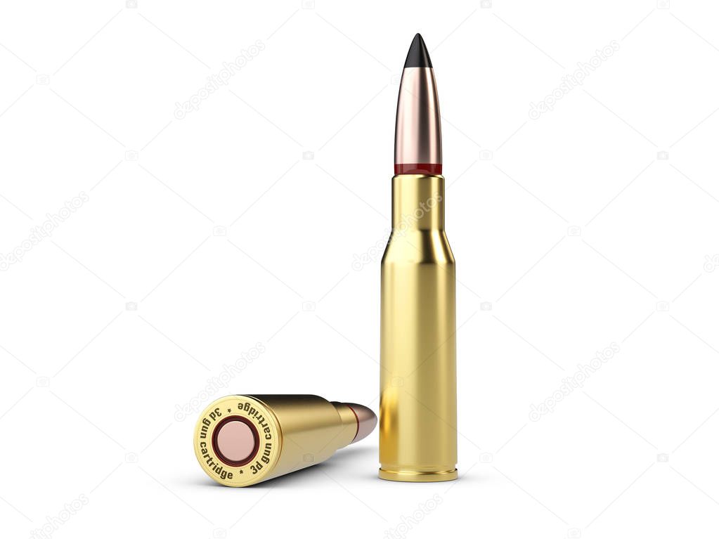 3d Illustration of bullets on white background.