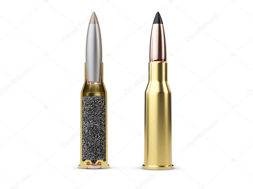 Structure of bullet on white background, 3d Illustration.