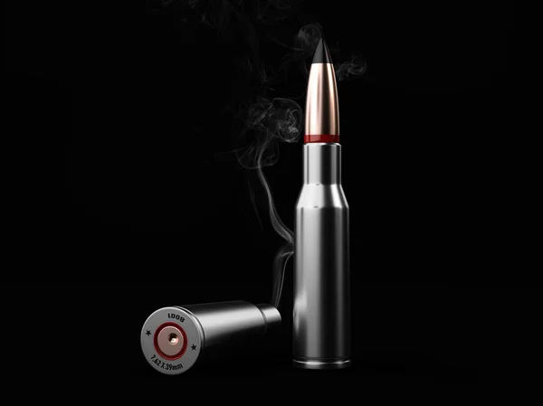 Silver bullets with smoke on black background, 3d Illustration.