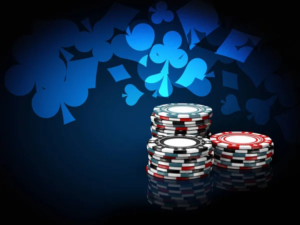 Casino Chips Stacks Illustratie Blauwe Achtergrond — Stockfoto