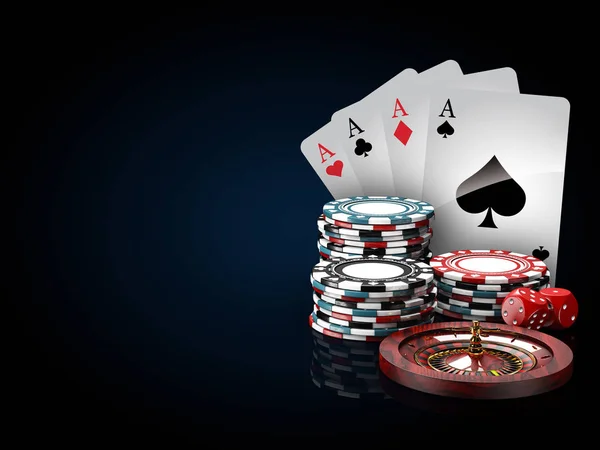 Casino Chips Stacks Met Roulette Spelen Van Kaarten Dobbelstenen Illustratie — Stockfoto