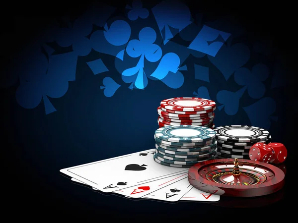 Casino Chips Stacks Met Roulette Spelen Van Kaarten Dobbelstenen Illustratie — Stockfoto