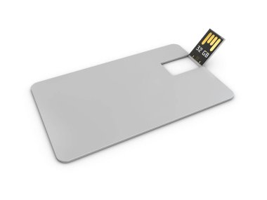 Beyaz plastik gofret usb kart mockup, 3d resimde boş. Ziyaret flash sürücü namecard kadar sahte.