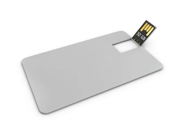 空白の白いプラスチック基板 Usb カード モックアップ イラストレーション 訪問のフラッシュ ドライブは モックアップに会えば Namecard — ストック写真