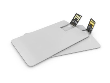 Beyaz plastik gofret usb kart mockup, 3d resimde boş. Ziyaret flash sürücü namecard kadar sahte.