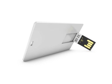 Beyaz plastik gofret usb kart mockup, 3d resimde boş. Ziyaret flash sürücü namecard kadar sahte.