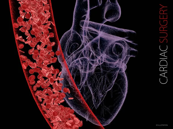 human heart and vein with blood cells. polygonal graphics. 3d Illustration.