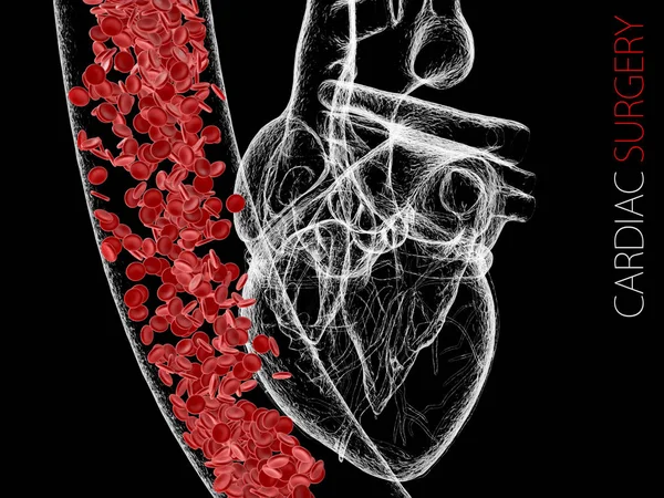 human heart and vein with blood cells. polygonal graphics. 3d Illustration.