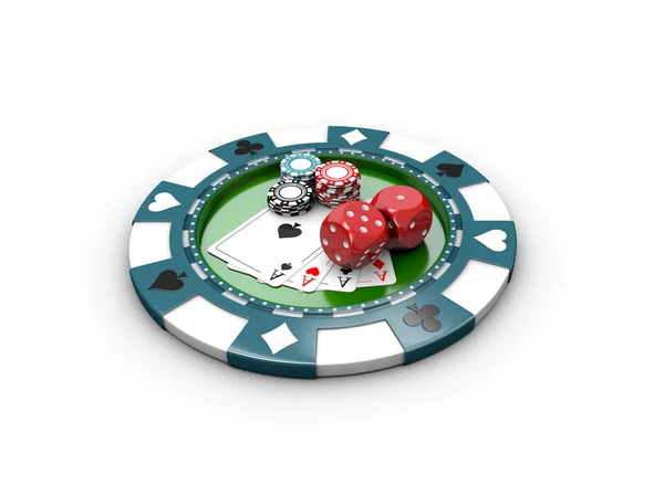 赌场筹码和扑克牌的立方体插图 — 图库照片