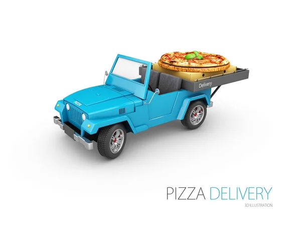 Ilustração Carro Rápido Entrega Pizza Isolado Fundo Branco — Fotografia de Stock