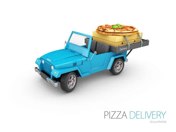 Ilustração Carro Rápido Entrega Pizza Isolado Fundo Branco — Fotografia de Stock