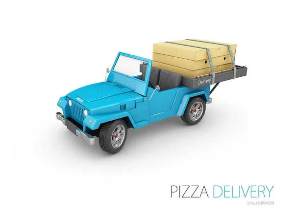 Ilustración Fast Pizza Delivery Car Aislado Sobre Fondo Blanco — Foto de Stock