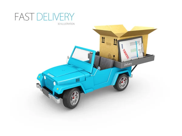 Hızlı Teslimat Hızlı Deliverycar Illüstrasyon Izole Beyaz — Stok fotoğraf