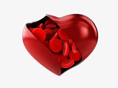 Heart with red cells blood isolated white, 3d Illustration. clipart
