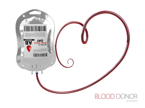 Donate Blood Concept Blood Bag Heart Illustration — Stock Photo, Image