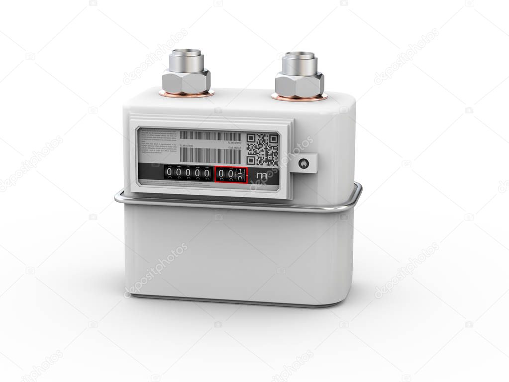 3d Illustration of gas meter, counter for distribution domestic gas.