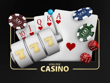 Kavramsal Fortune Casino oyunları Casino oyunları öğeleri 3d çizimi Banner.