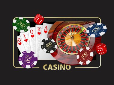 Kavramsal Fortune Casino oyunları Casino oyunları öğeleri 3d çizimi Banner