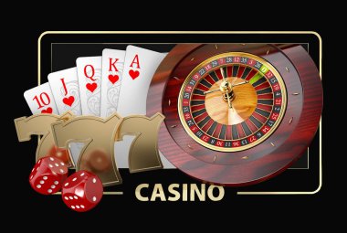 Kavramsal Fortune Casino oyunları Casino oyunları öğeleri 3d çizimi Banner
