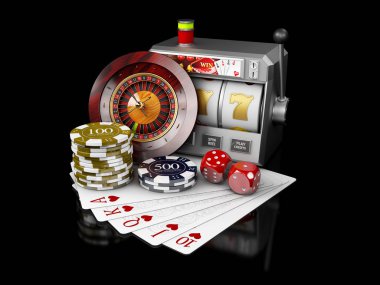 Slot makinesidir ikramiye Casino kavramı, 3d çizim Casino oyun elemanları ile