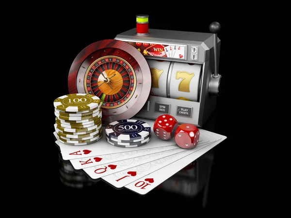 Slot makinesidir ikramiye Casino kavramı, 3d çizim Casino oyun elemanları ile — Stok fotoğraf