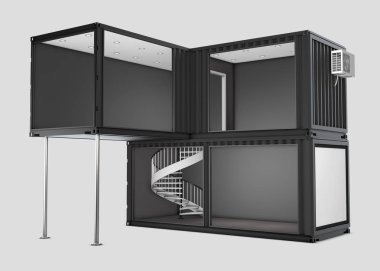 Eski nakliye konteyner, 3d illüstrasyon izole gri dönüştürülür