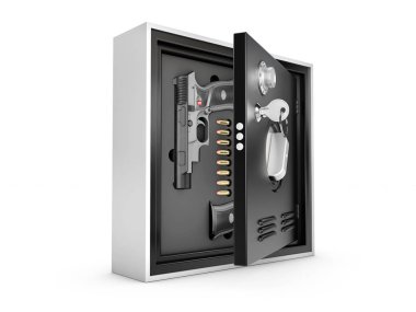 3d Illustration of Armored safes with guns and bullets clipart