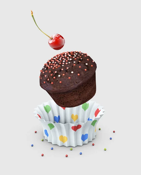 Zoete Dessert Cake Cupcake Illustratie Geïsoleerde Grijs — Stockfoto