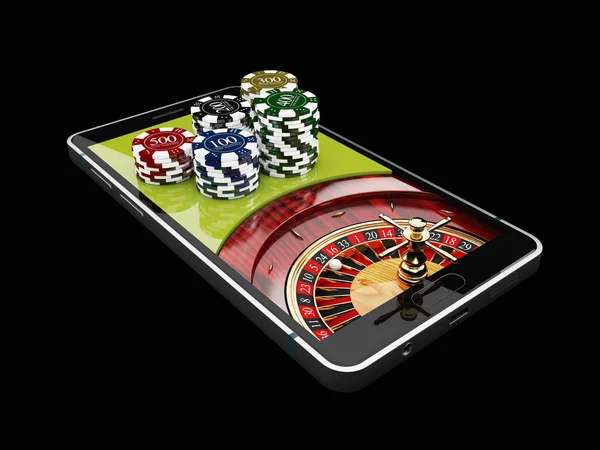 Online Internet casino uygulaması, cips telefonla ile rulet kumar casino oyunları. 3D çizim.