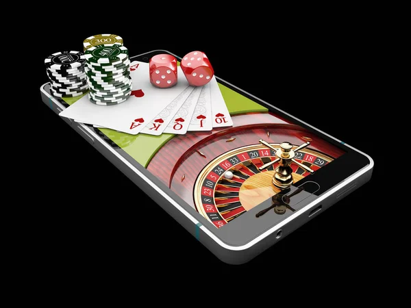 Online Internetové Kasino Aplikace Poker Karty Kostkami Kasino Čipy Telefon — Stock fotografie