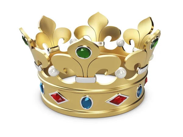 3D illustration av Golden king crown isolerad på vit — Stockfoto