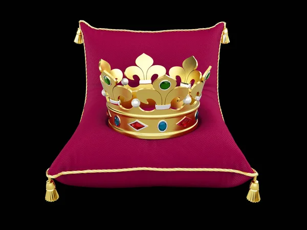 金王冠的例证在 Magentas 枕头隔绝的黑 — 图库照片