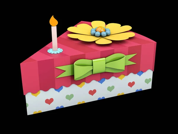 Ilustración 3d de la tarta de cartón del triángulo de vacaciones o de la caja del pastel, embalaje para la comida, regalo u otros productos aislados negro —  Fotos de Stock