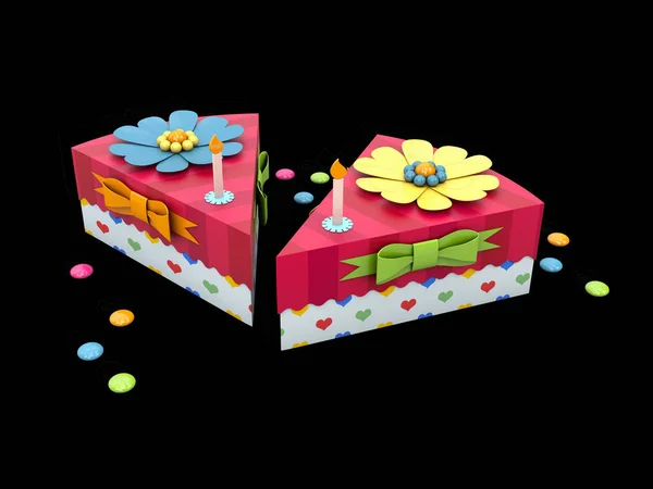 3d Illustration of Holiday triangle Cardboard Cake or pie Box, Packaging For Food, Gift Or Other Products isolated black.