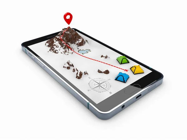 Illusztráció Mobil Navigációs App Képernyő Smartphone Útvonaltérkép Szimbólumokkal — Stock Fotó