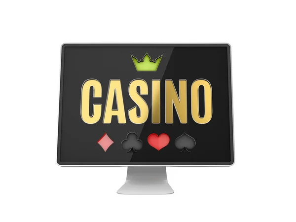 Banner Casino Línea Monitor Computadora Realista Ilustración — Foto de Stock