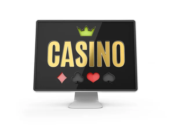 Çizim Online Casino Banner Gerçekçi Bilgisayar Monitörü Beyaz Izole — Stok fotoğraf