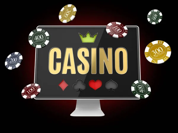 Online Casino Banner Gerçekçi Bilgisayar Izlemek Çizim — Stok fotoğraf