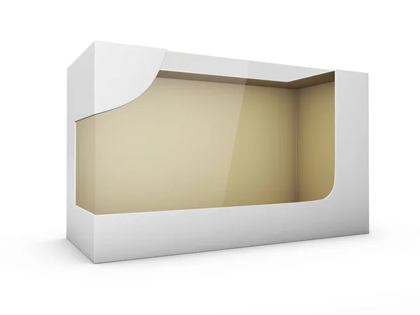 Κουτί Από Χαρτόνι Πλαστική Συσκευασία Προϊόντος Παράθυρο Απεικόνιση Απομονωμένη Λευκό — Φωτογραφία Αρχείου