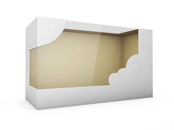 Κουτί Από Χαρτόνι Πλαστική Συσκευασία Προϊόντος Παράθυρο Απεικόνιση Απομονωμένη Λευκό — Φωτογραφία Αρχείου